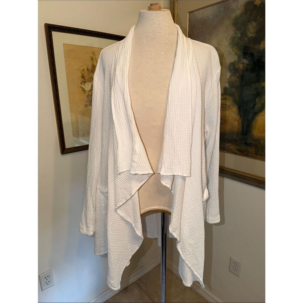 Focus Casual Life Women’s White Open-Front Draped Textured Cardigan SZ Large